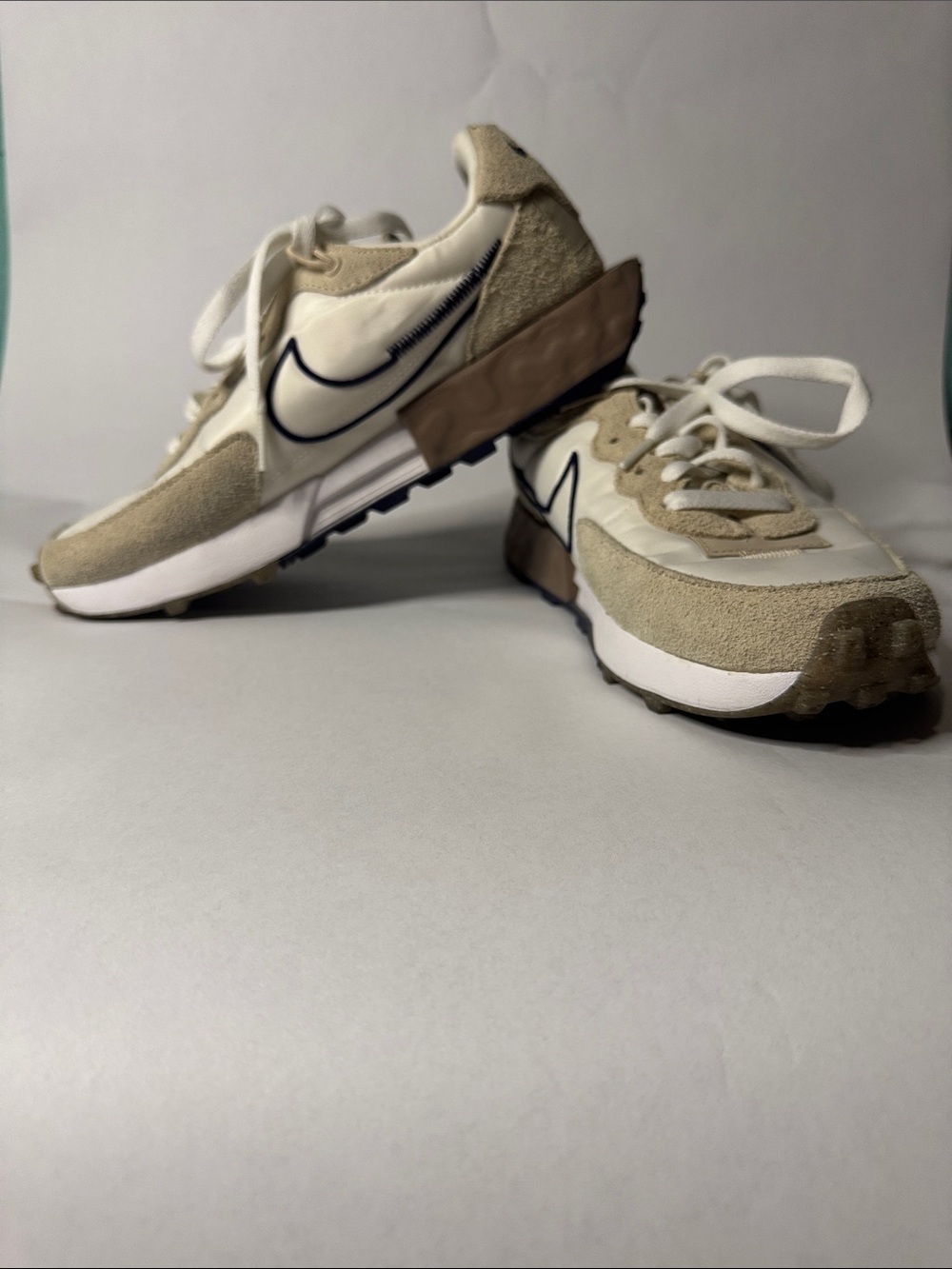 Nike Beige and White Retro-Style Sneakers